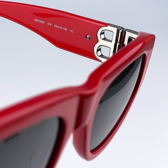 NEW Balenciaga BB0095S 016 Red Silver Logo Grey Cat Eye Unisex Sunglasses - Picture 12 of 15